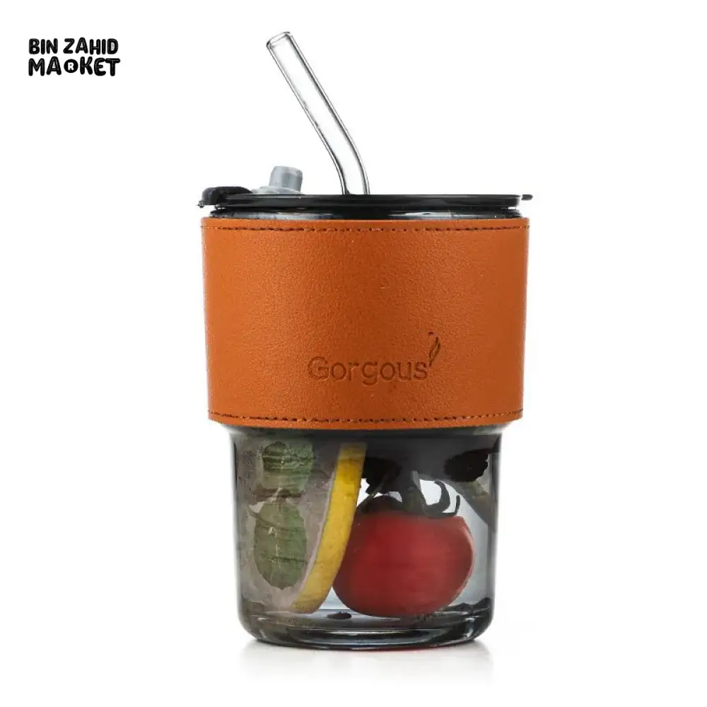 GORGOUS DOUBLE DRINKING GLASS CUP WITH GLASS STRAW 450ML - Image 4