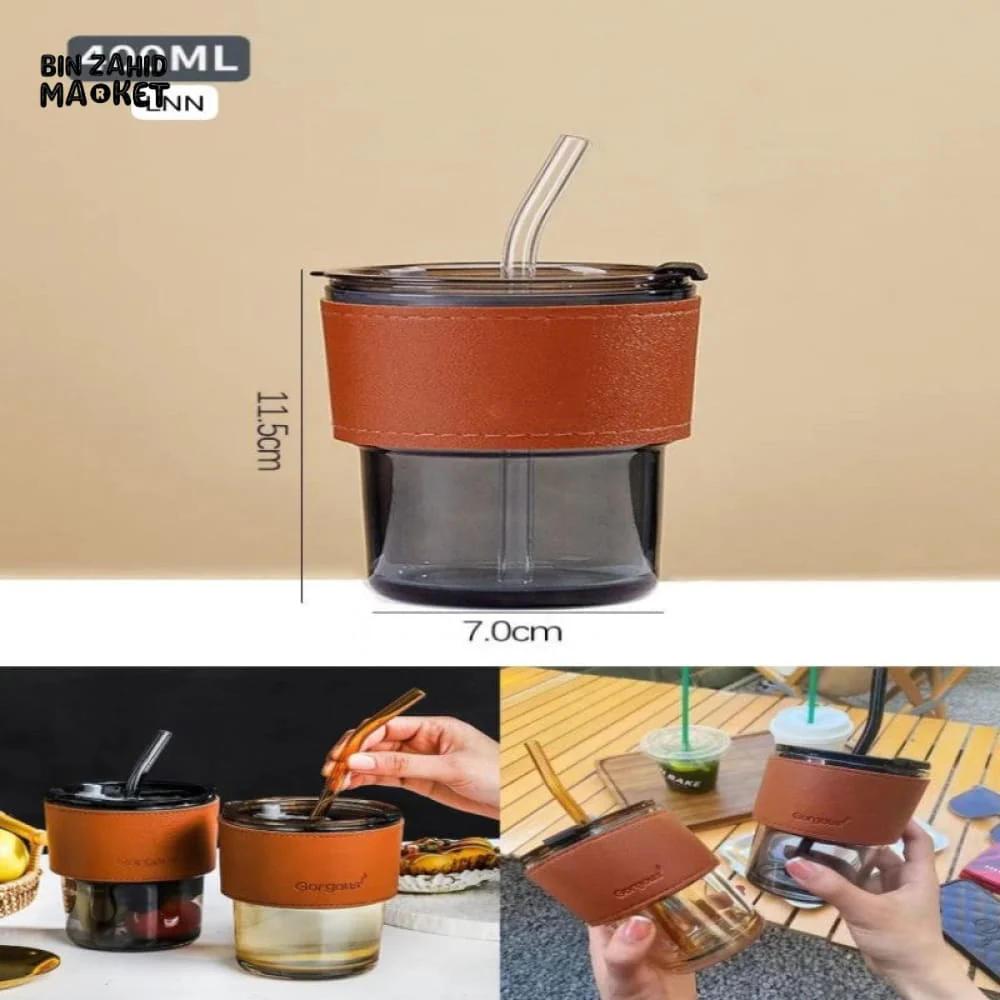 GORGOUS DOUBLE DRINKING GLASS CUP WITH GLASS STRAW 450ML - Image 5