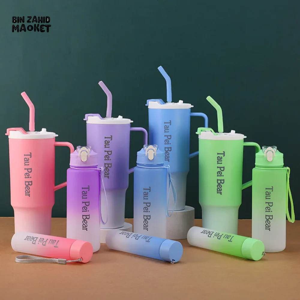 GRADIENT ICE BULLY CUP SET SOLID COLOR CAR CUP - 3-PIECE STRAW & LETTERED PLASTIC TUMBLER SET - Image 10