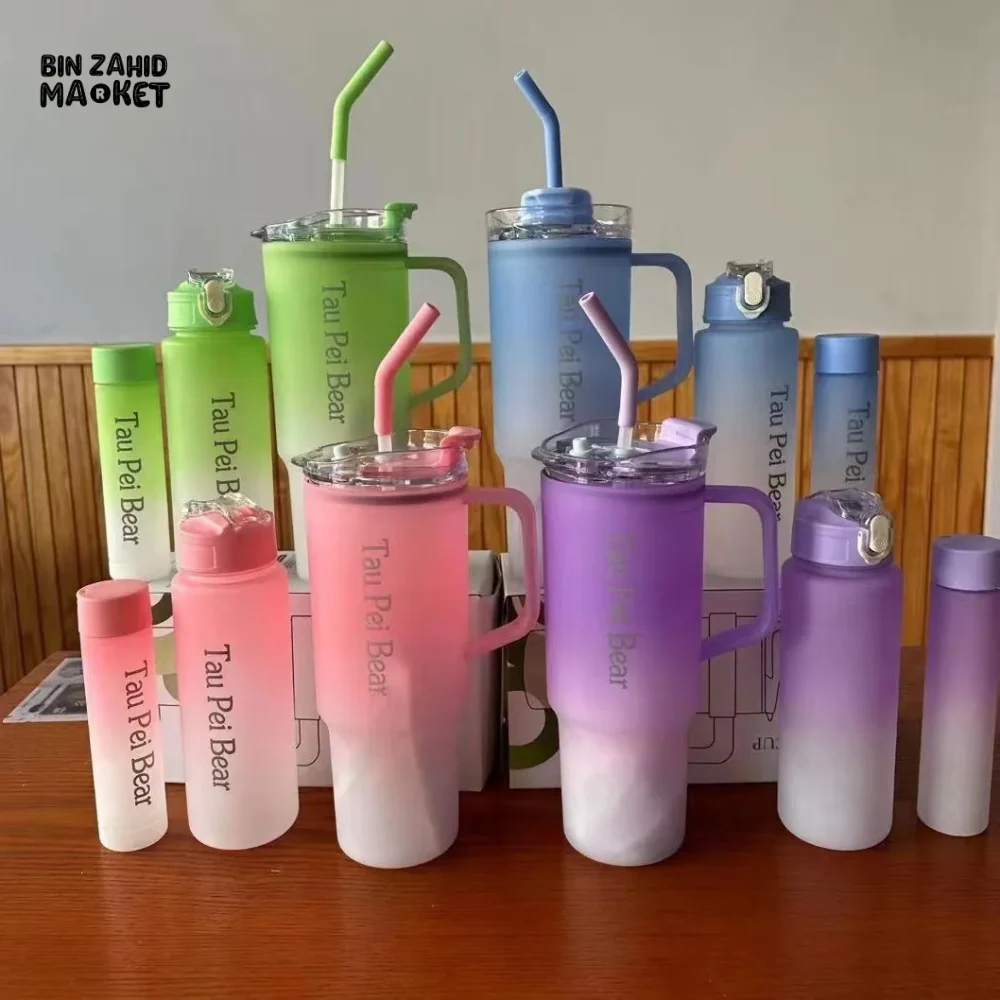GRADIENT ICE BULLY CUP SET SOLID COLOR CAR CUP - 3-PIECE STRAW & LETTERED PLASTIC TUMBLER SET - Image 11