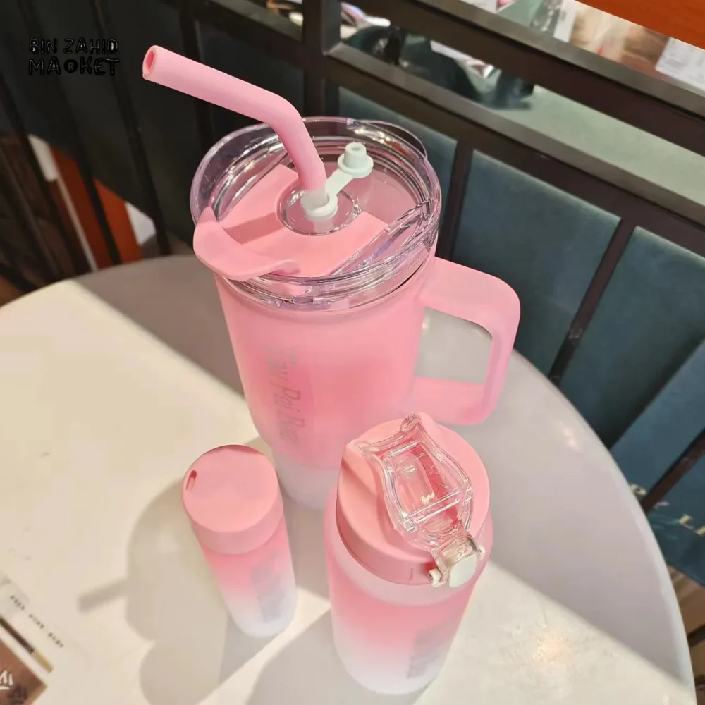 GRADIENT ICE BULLY CUP SET SOLID COLOR CAR CUP - 3-PIECE STRAW & LETTERED PLASTIC TUMBLER SET - Image 12