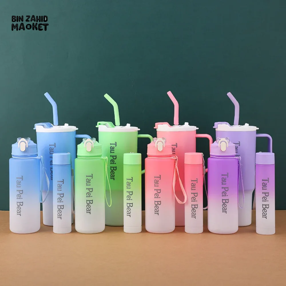 GRADIENT ICE BULLY CUP SET SOLID COLOR CAR CUP - 3-PIECE STRAW & LETTERED PLASTIC TUMBLER SET - Image 2