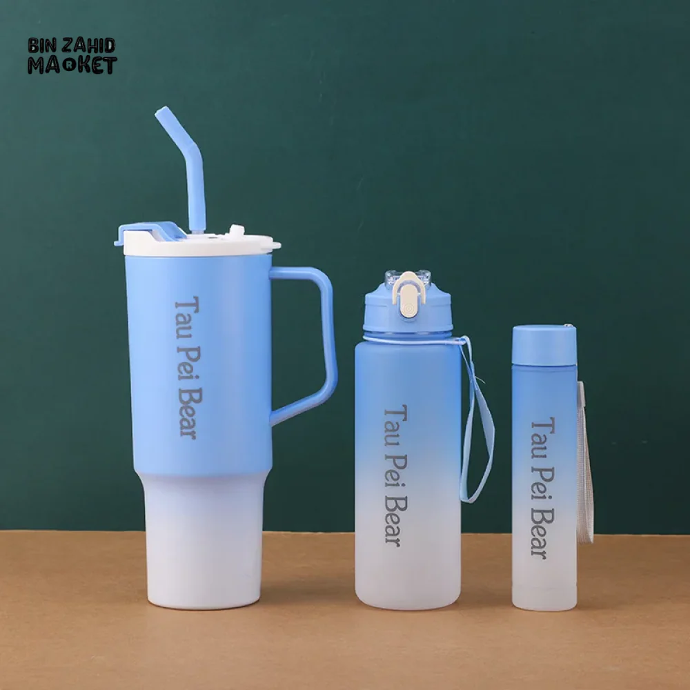 GRADIENT ICE BULLY CUP SET SOLID COLOR CAR CUP - 3-PIECE STRAW & LETTERED PLASTIC TUMBLER SET - Image 3