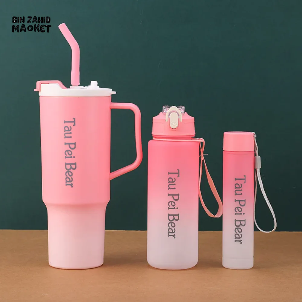 GRADIENT ICE BULLY CUP SET SOLID COLOR CAR CUP - 3-PIECE STRAW & LETTERED PLASTIC TUMBLER SET - Image 4