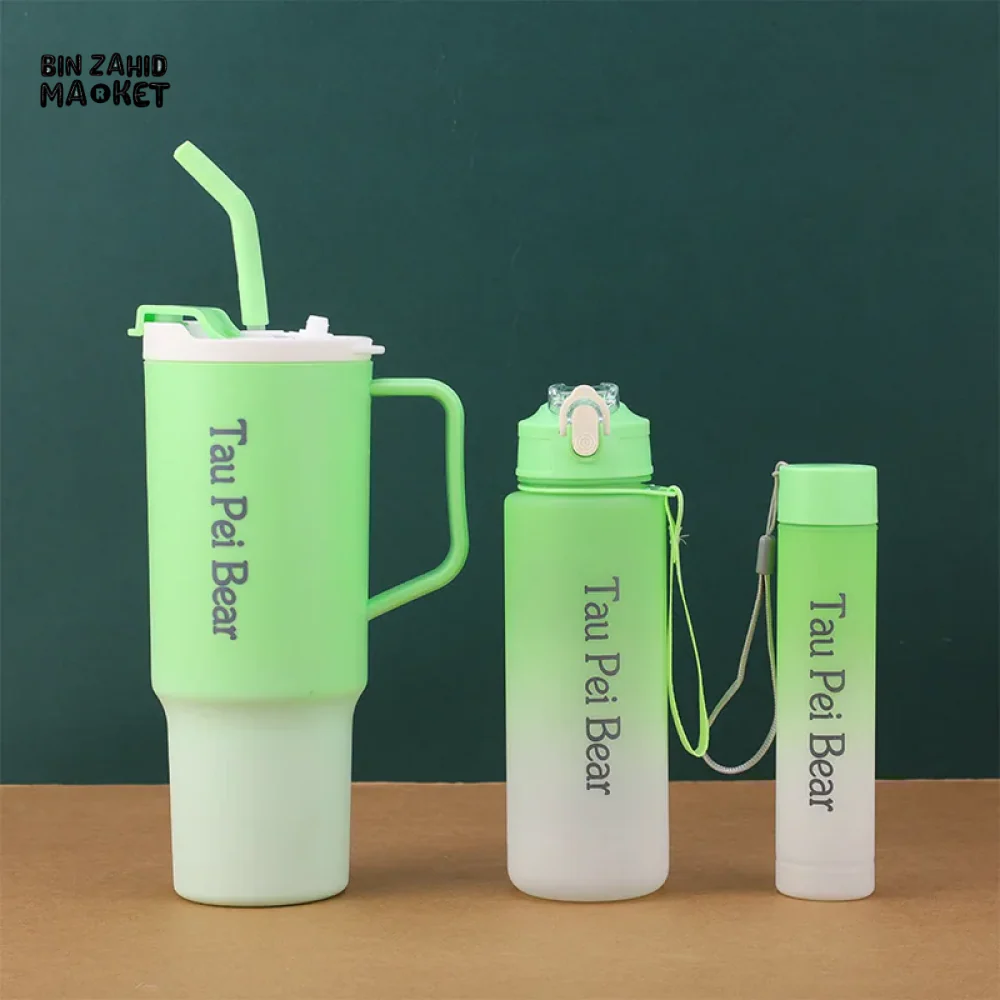 GRADIENT ICE BULLY CUP SET SOLID COLOR CAR CUP - 3-PIECE STRAW & LETTERED PLASTIC TUMBLER SET - Image 5
