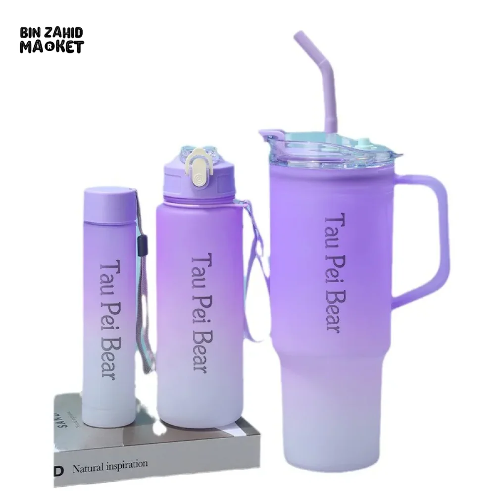 GRADIENT ICE BULLY CUP SET SOLID COLOR CAR CUP - 3-PIECE STRAW & LETTERED PLASTIC TUMBLER SET - Image 6