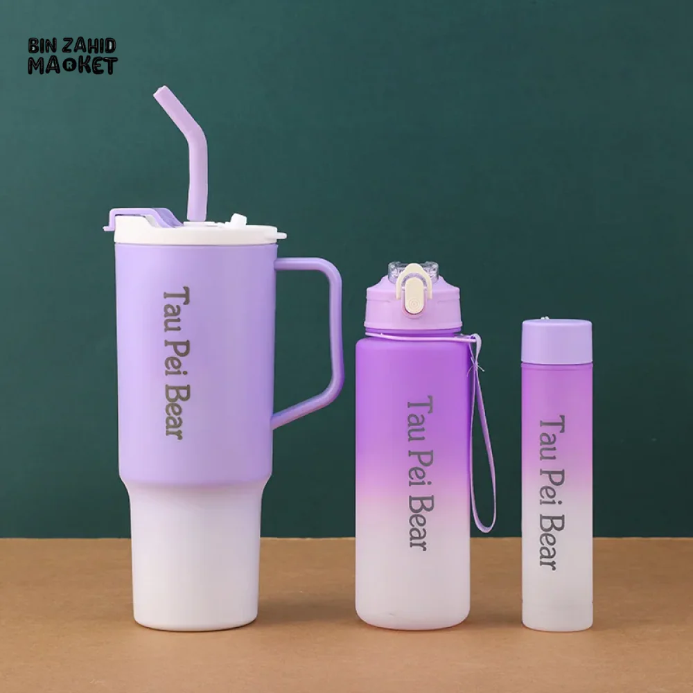 GRADIENT ICE BULLY CUP SET SOLID COLOR CAR CUP - 3-PIECE STRAW & LETTERED PLASTIC TUMBLER SET - Image 9