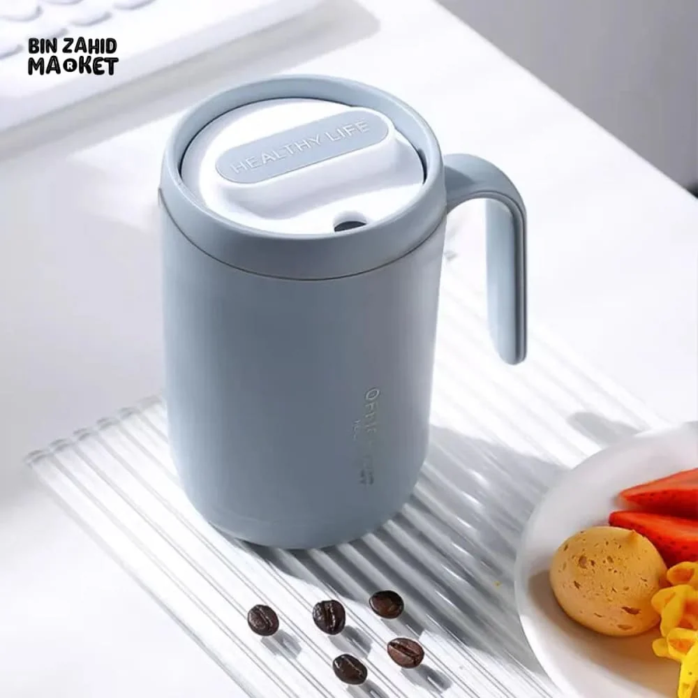 GRAY CREATIVE PORTABLE DRINKING CUP – LARGE CAPACITY COVERED COFFEE & MILK CUP FOR OFFICE KITCHEN & TRAVEL - Image 4