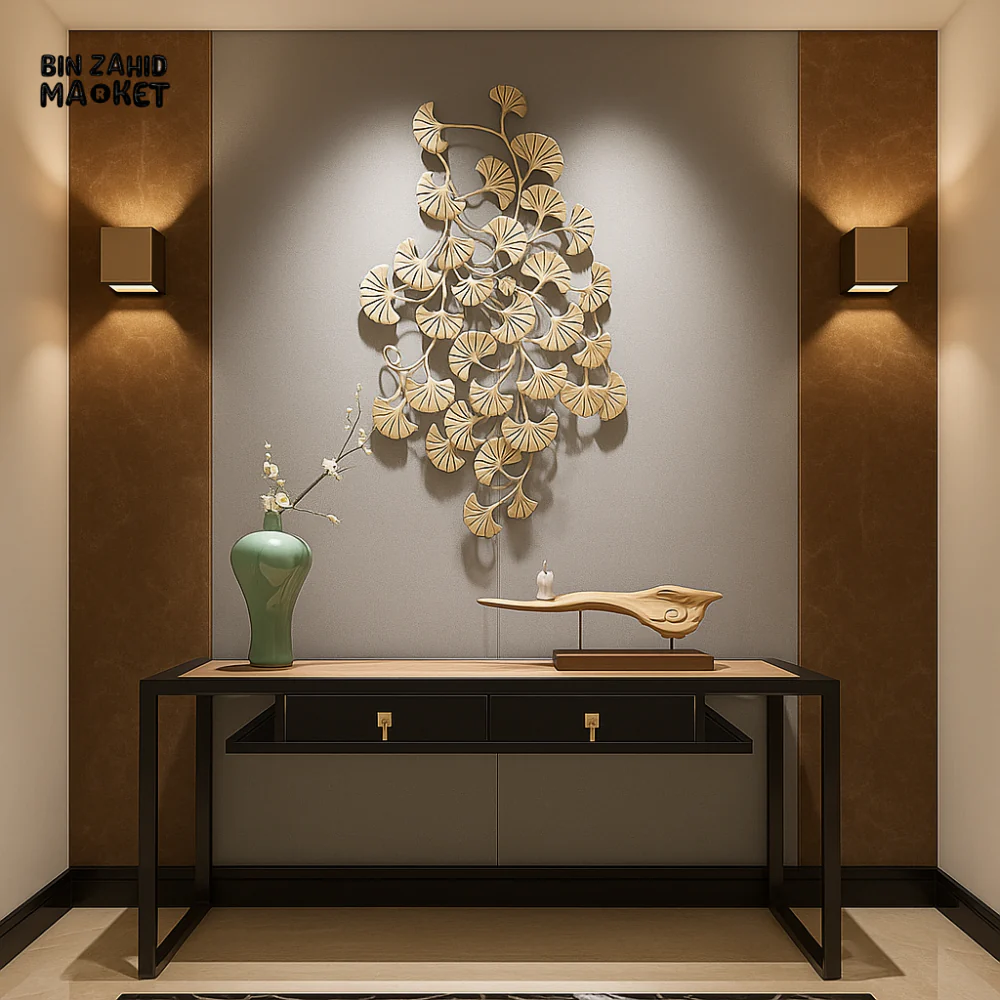GRAY WHITE LEAF MOTIF WALL ART – 3.75 FEET MODERN SCULPTURE DECOR