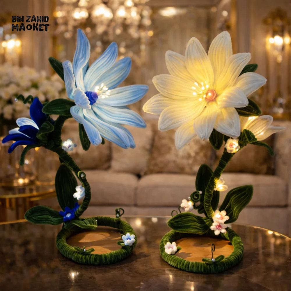 HANDMADE WHITE BLOSSOM LED FLOWER LAMP – LUXURY HOME DECOR STATEMENT LIGHT - Image 2