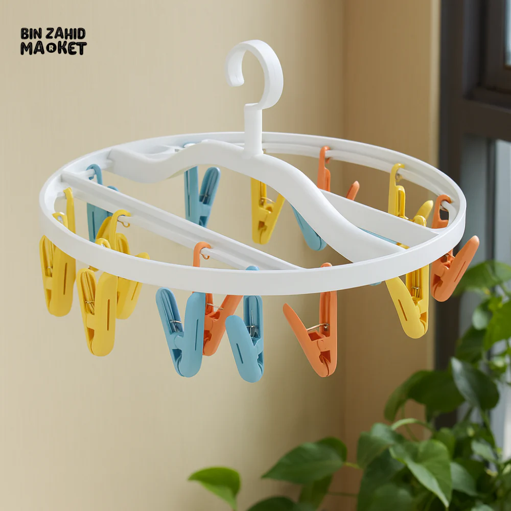 HANGING DRYING RACK 18 CLIPS – FOLDABLE CLOTHES PEG HANGER FOR LAUNDRY AND SOCKS