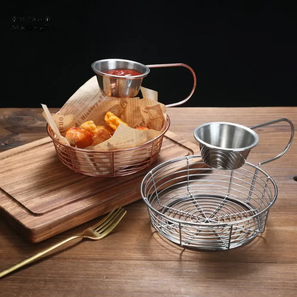 HANGING SAUCE CUP FRIES BASKET STAINLESS STEEL LIGHTWEIGHT RUST-PROOF PORTABLE SNACK TRAY - Image 2
