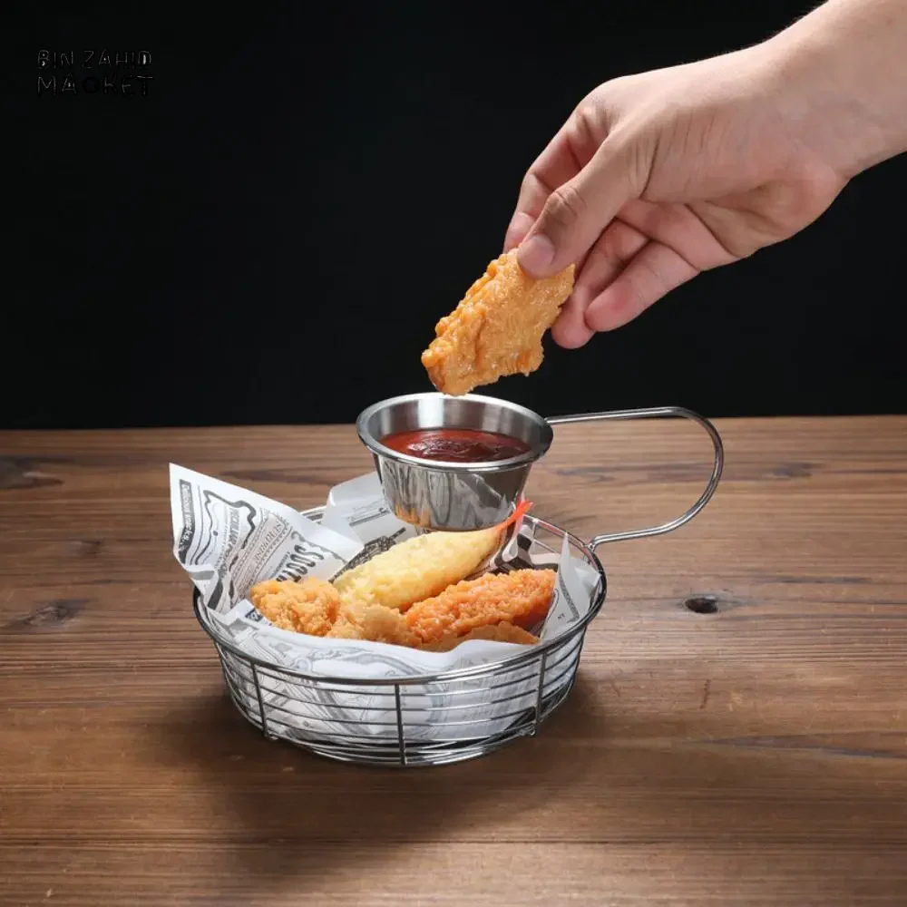 HANGING SAUCE CUP FRIES BASKET STAINLESS STEEL LIGHTWEIGHT RUST-PROOF PORTABLE SNACK TRAY - Image 3