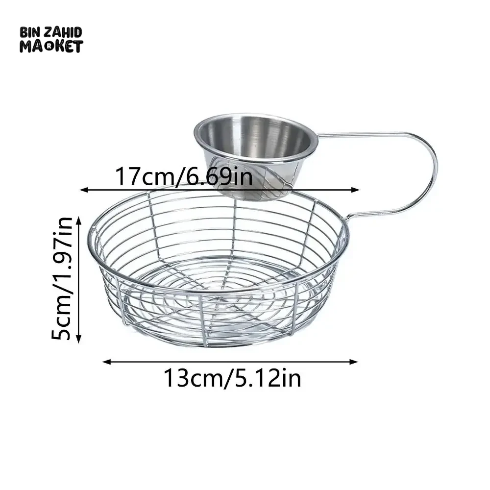 HANGING SAUCE CUP FRIES BASKET STAINLESS STEEL LIGHTWEIGHT RUST-PROOF PORTABLE SNACK TRAY - Image 6