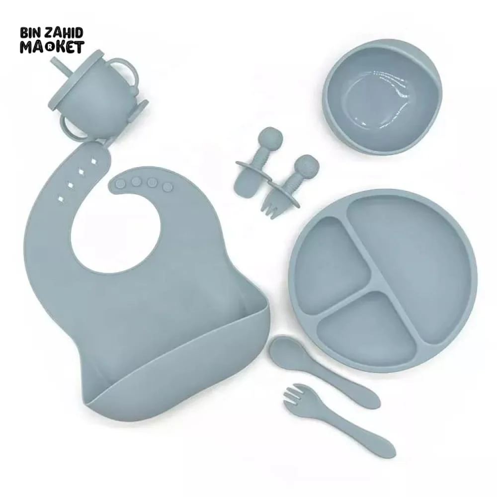 HAPPIMUMS SILICONE BABY 8IN1 TABLEWARE FEEDING SET - BLUE - Image 11