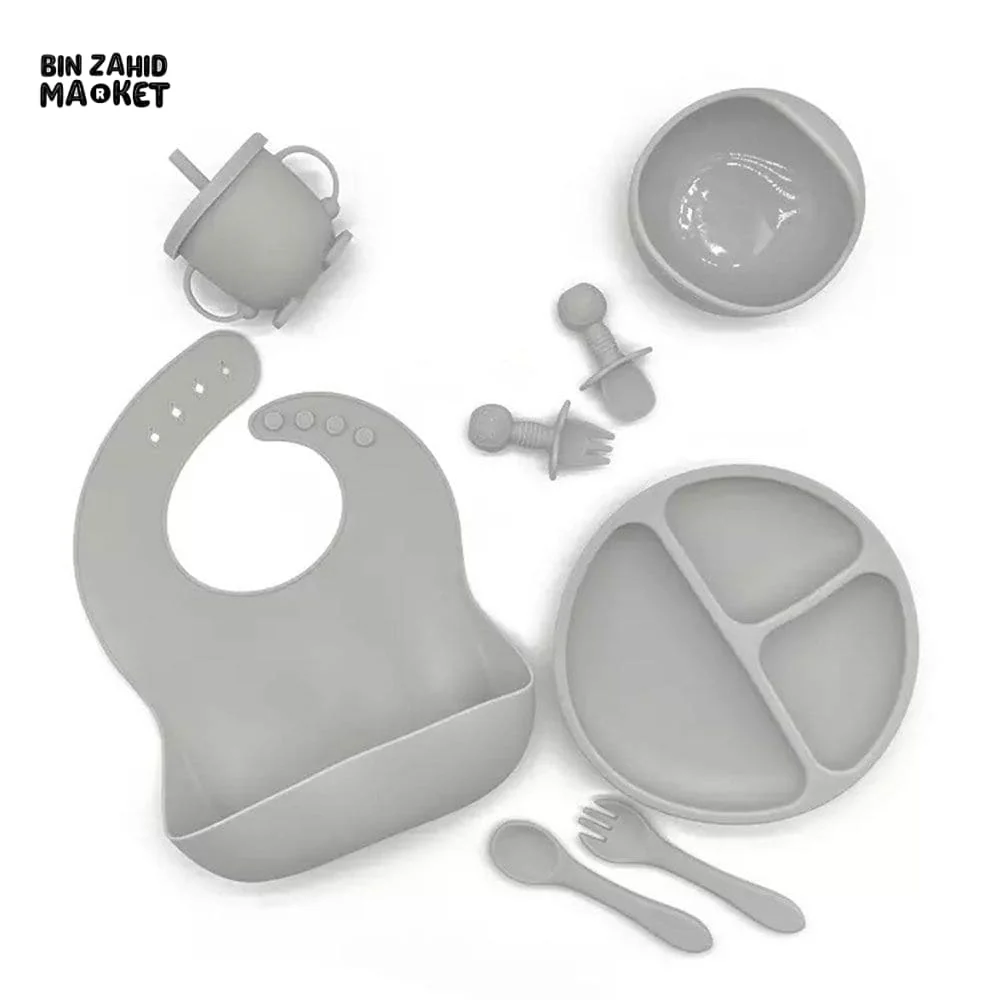 HAPPIMUMS SILICONE BABY 8IN1 TABLEWARE FEEDING SET - GREY - Image 2