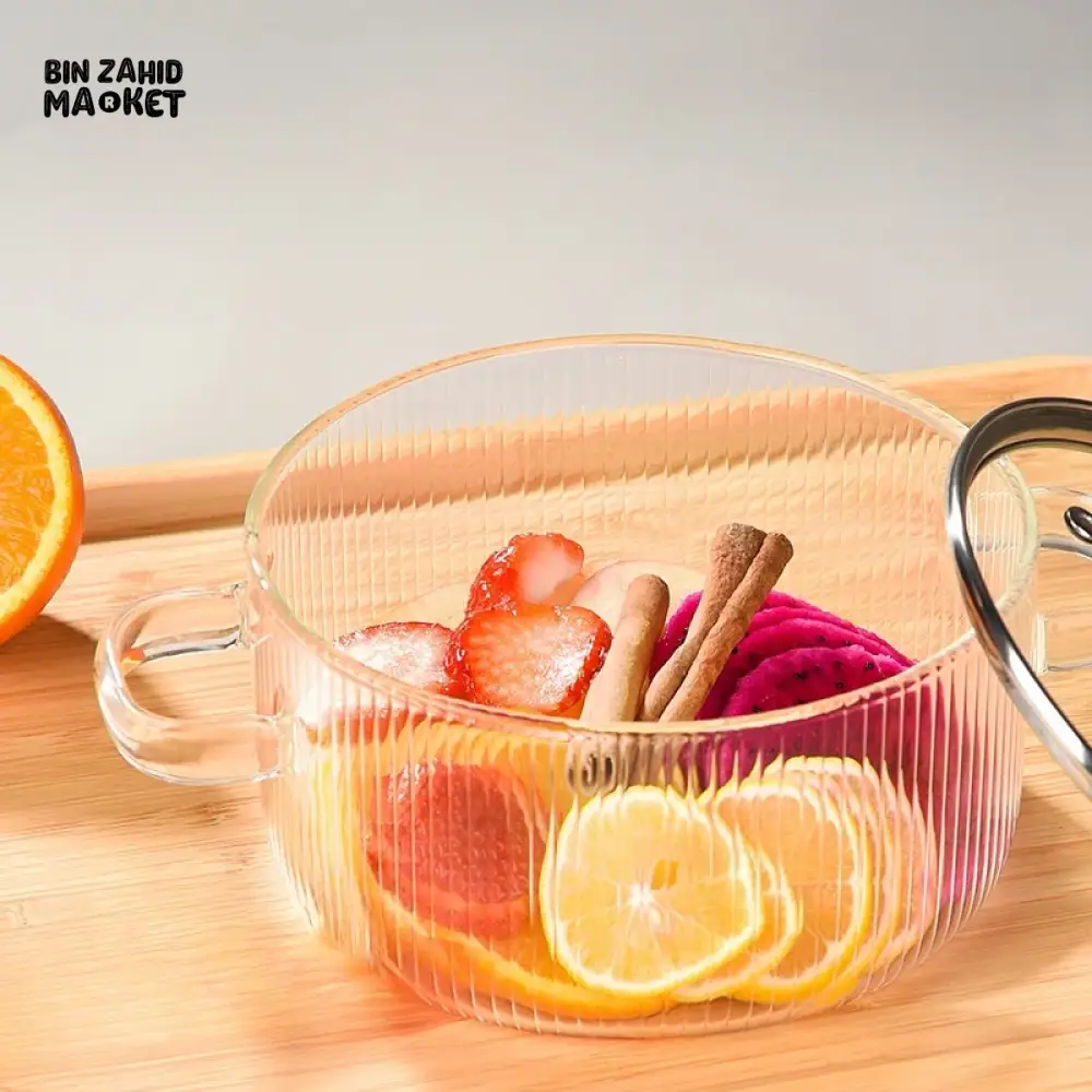 HEAT-RESISTANT 2 LITRE GLASS COOKING POT WITH LID BOROSILICATE GLASS FOR SOUP MILK & NOODLES - Image 8