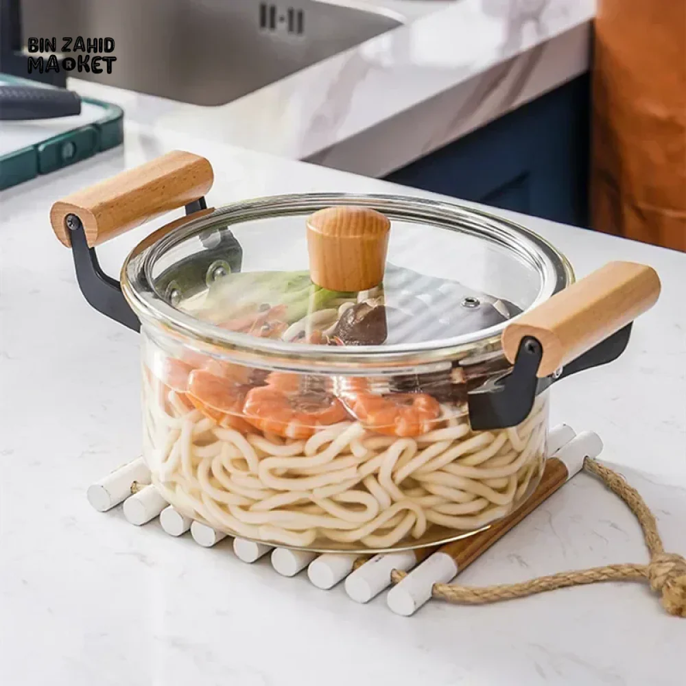 HEAT-RESISTANT STOCK POT WITH WOODEN HANDLE CLEAR LID SPACIOUS DESIGN - Image 3