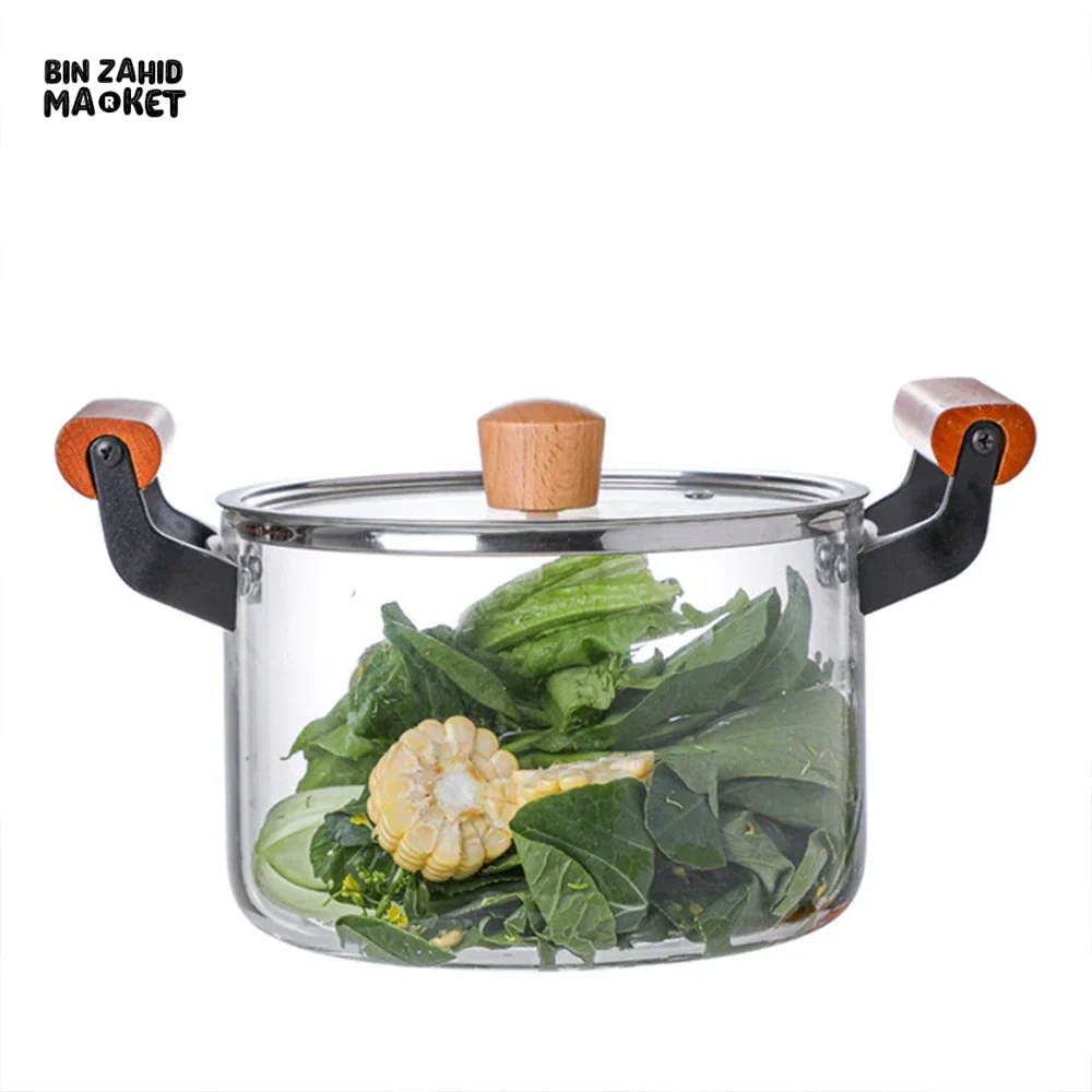 HEAT-RESISTANT STOCK POT WITH WOODEN HANDLE CLEAR LID SPACIOUS DESIGN - Image 4