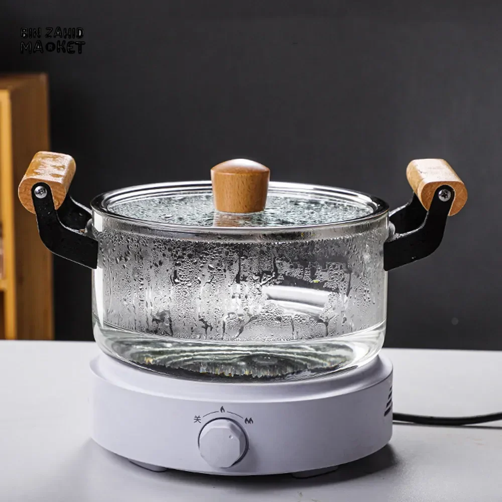 HEAT-RESISTANT STOCK POT WITH WOODEN HANDLE CLEAR LID SPACIOUS DESIGN - Image 6