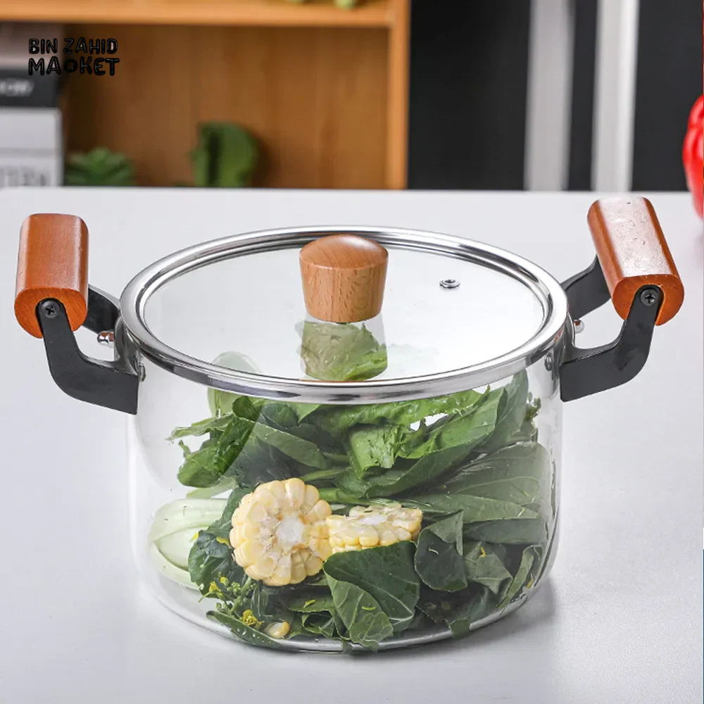 HEAT-RESISTANT STOCK POT WITH WOODEN HANDLE CLEAR LID SPACIOUS DESIGN - Image 9