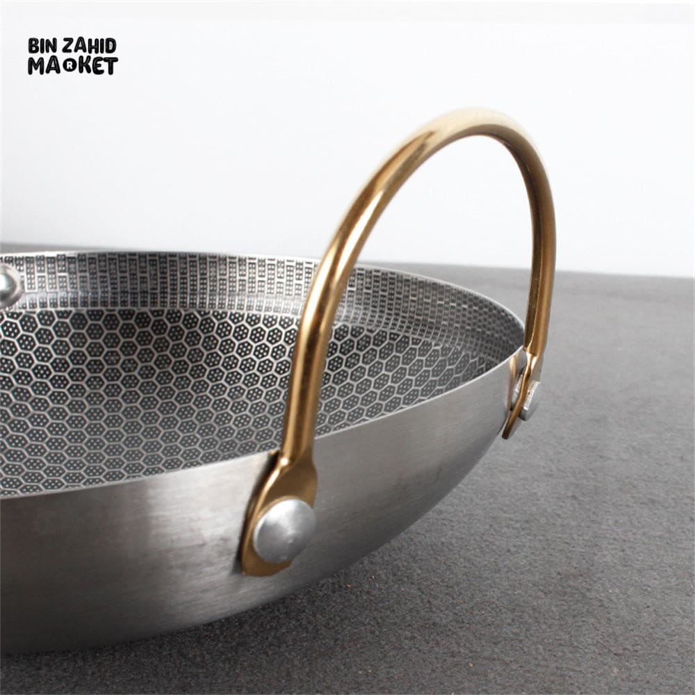 HEAVY DUTY THICK NON-STICK HONEYCOMB DRY POT – COMMERCIAL DOUBLE EAR WOK PAN - Image 6