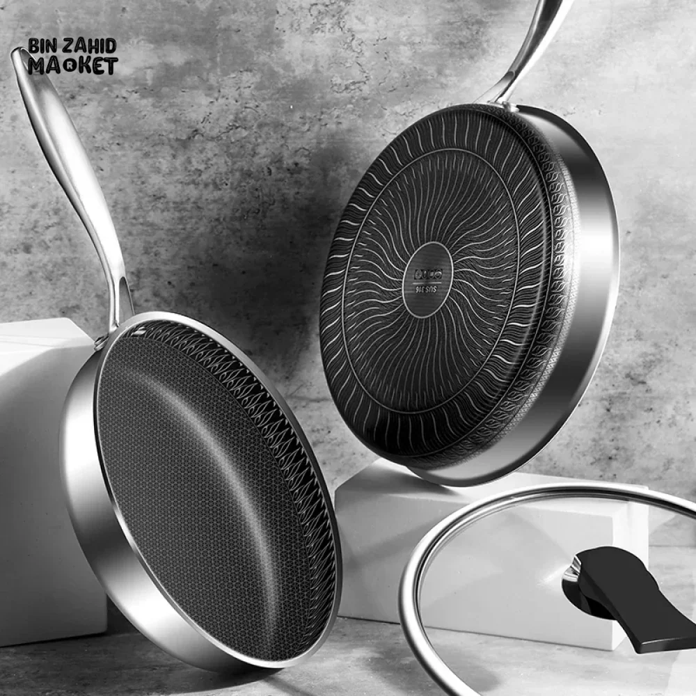 HIGH-QUALITY 316/304 SS FRYING PAN HONEYCOMB DESIGN NON-STICK SUITABLE FOR ALL COOKTOP WITHOUT CAP - Image 2