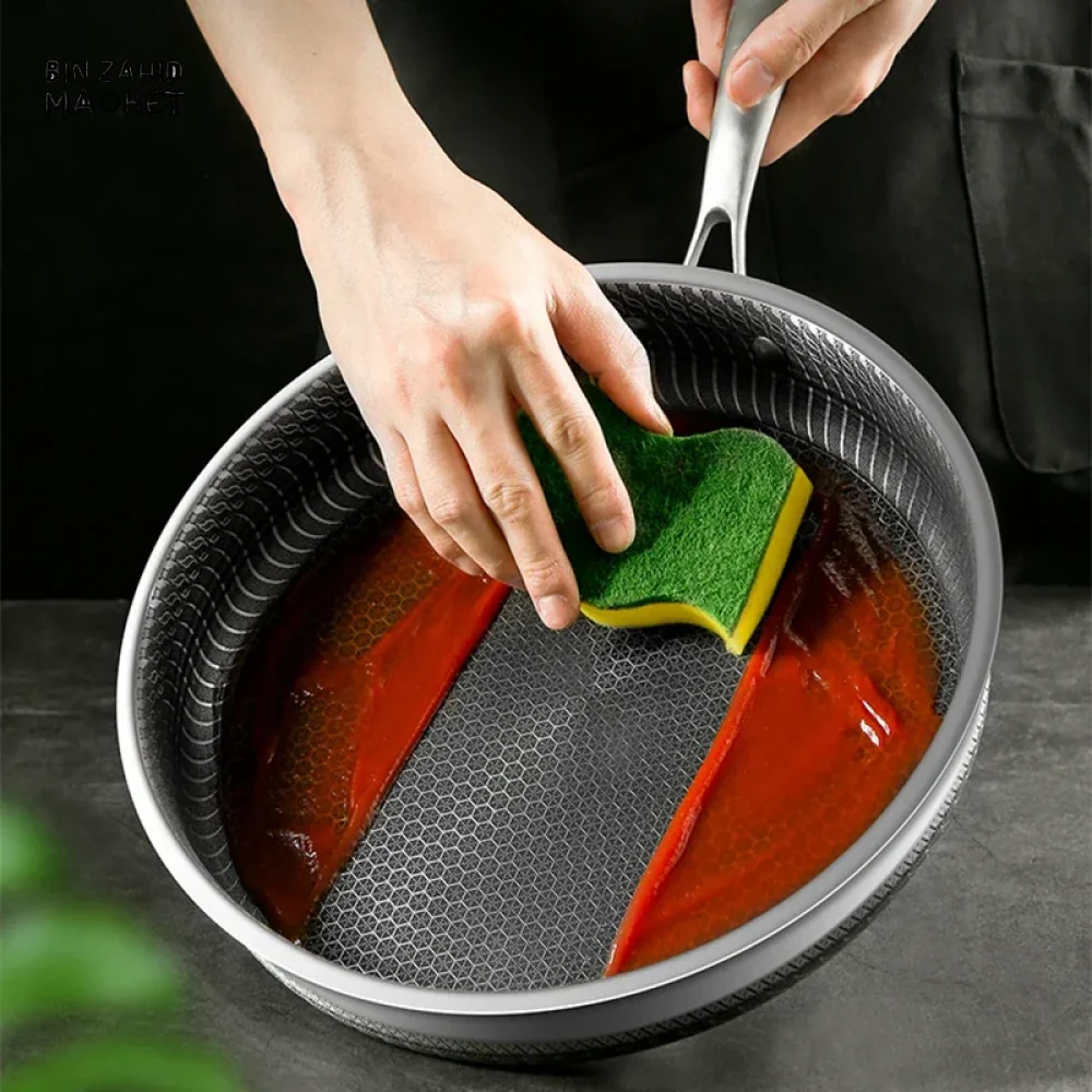 HIGH-QUALITY 316/304 SS FRYING PAN HONEYCOMB DESIGN NON-STICK SUITABLE FOR ALL COOKTOP WITHOUT CAP - Image 4