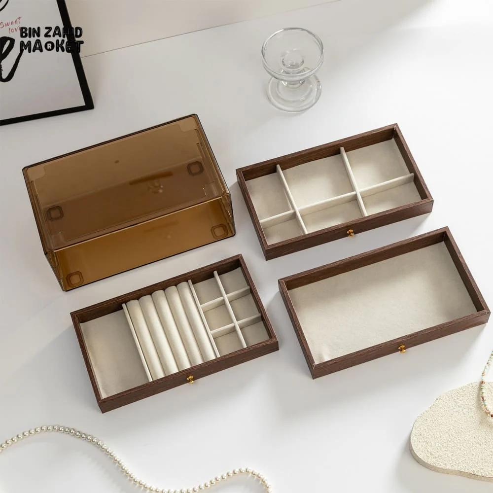 HIGH-QUALITY WALNUT WOOD JEWELRY STORAGE BOX – 3 DRAWERS - Image 2
