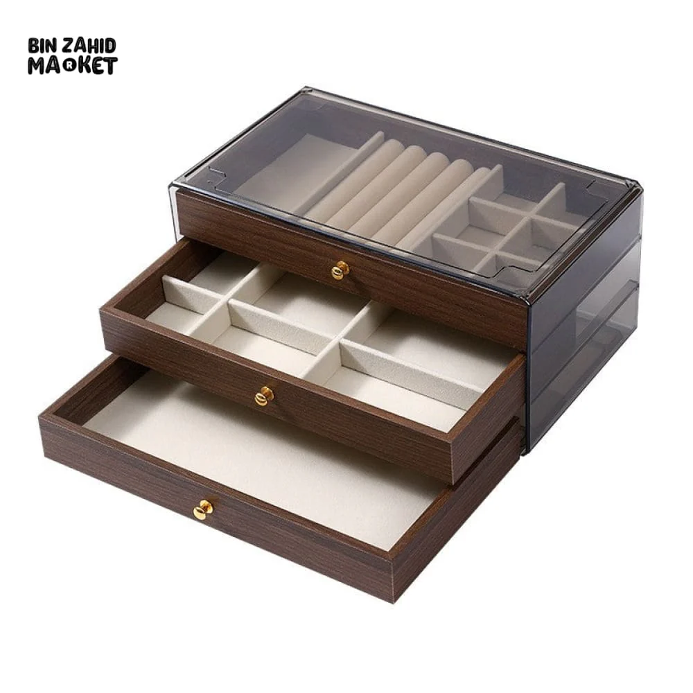 HIGH-QUALITY WALNUT WOOD JEWELRY STORAGE BOX – 3 DRAWERS - Image 3