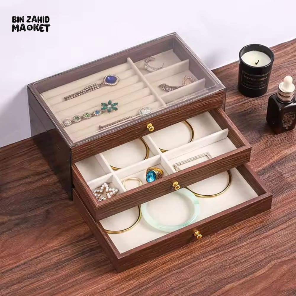 HIGH-QUALITY WALNUT WOOD JEWELRY STORAGE BOX – 3 DRAWERS - Image 5