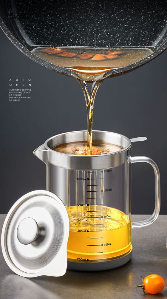 HIGH-TEMPERATURE RESISTANT GLASS OIL FILTER POT - 1200ML - Image 2