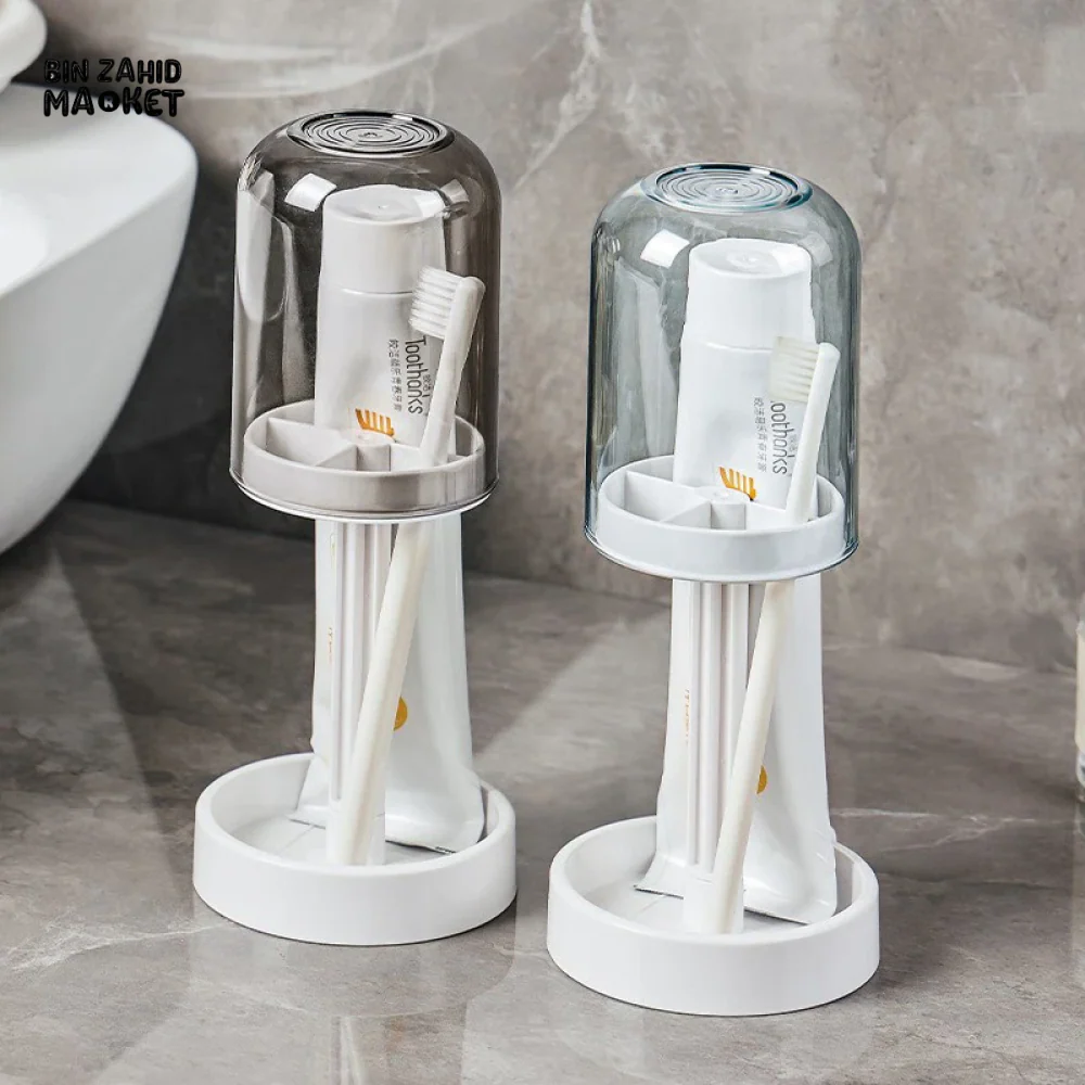 HOUSEHOLD BATHROOM 3-IN-1 TOOTHBRUSH HOLDER TOOTHPASTE & MOUTHWASH CUP ORGANIZER DRY AND DUSTPROOF CLEANING TOOL STORAGE RACK