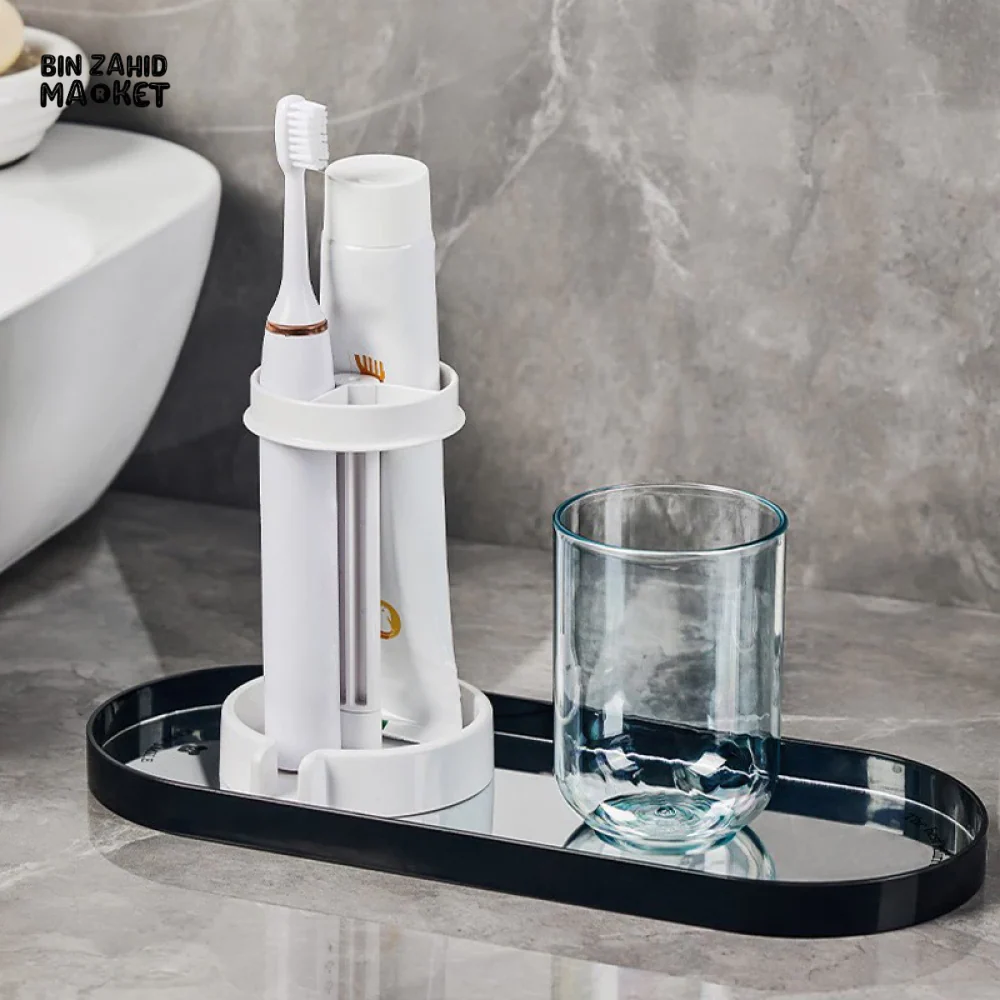HOUSEHOLD BATHROOM 3-IN-1 TOOTHBRUSH HOLDER TOOTHPASTE & MOUTHWASH CUP ORGANIZER DRY AND DUSTPROOF CLEANING TOOL STORAGE RACK - Image 2