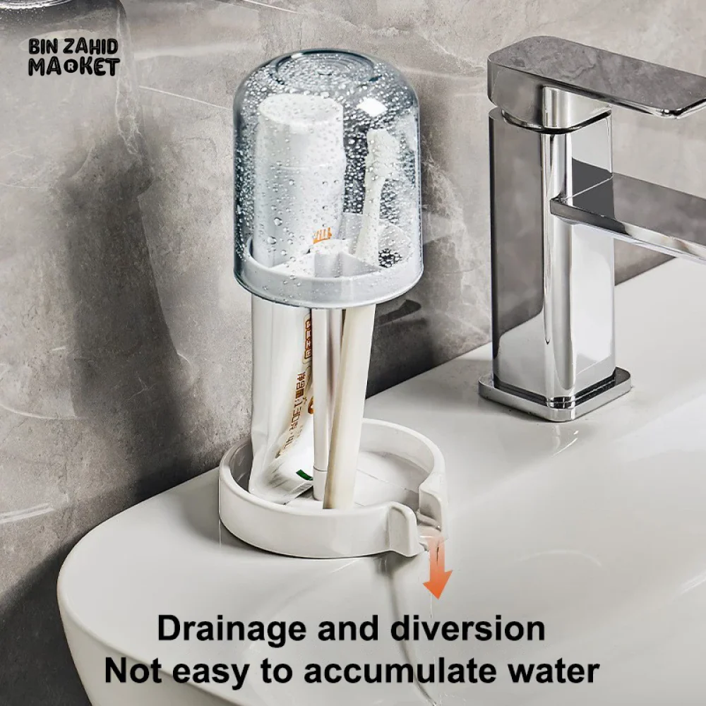 HOUSEHOLD BATHROOM 3-IN-1 TOOTHBRUSH HOLDER TOOTHPASTE & MOUTHWASH CUP ORGANIZER DRY AND DUSTPROOF CLEANING TOOL STORAGE RACK - Image 3