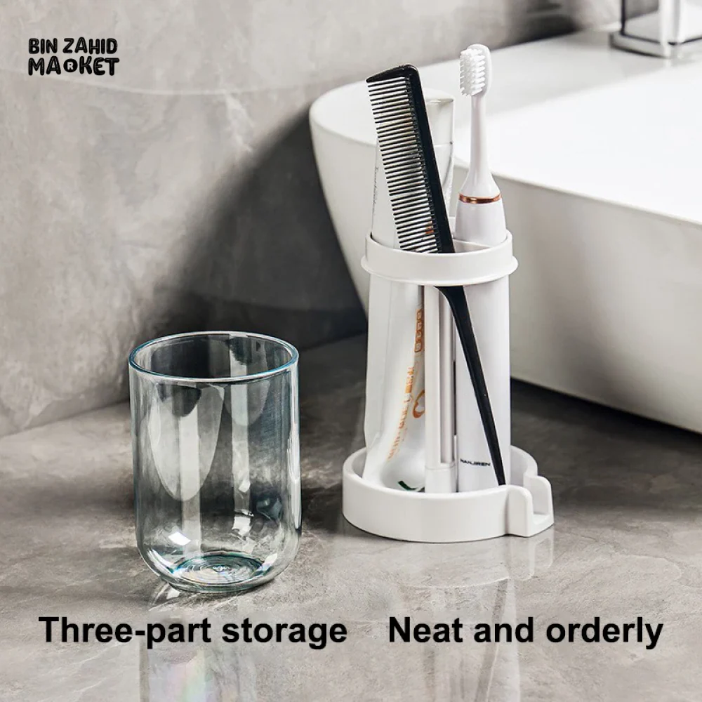 HOUSEHOLD BATHROOM 3-IN-1 TOOTHBRUSH HOLDER TOOTHPASTE & MOUTHWASH CUP ORGANIZER DRY AND DUSTPROOF CLEANING TOOL STORAGE RACK - Image 5