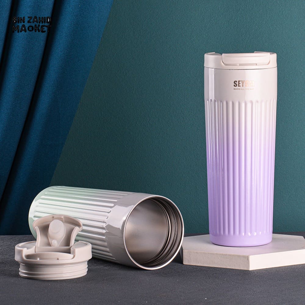 INSULATED COFFEE MUG 500ML – STRIPED STAINLESS STEEL VACUUM FLASK FOR TRAVEL - Image 5