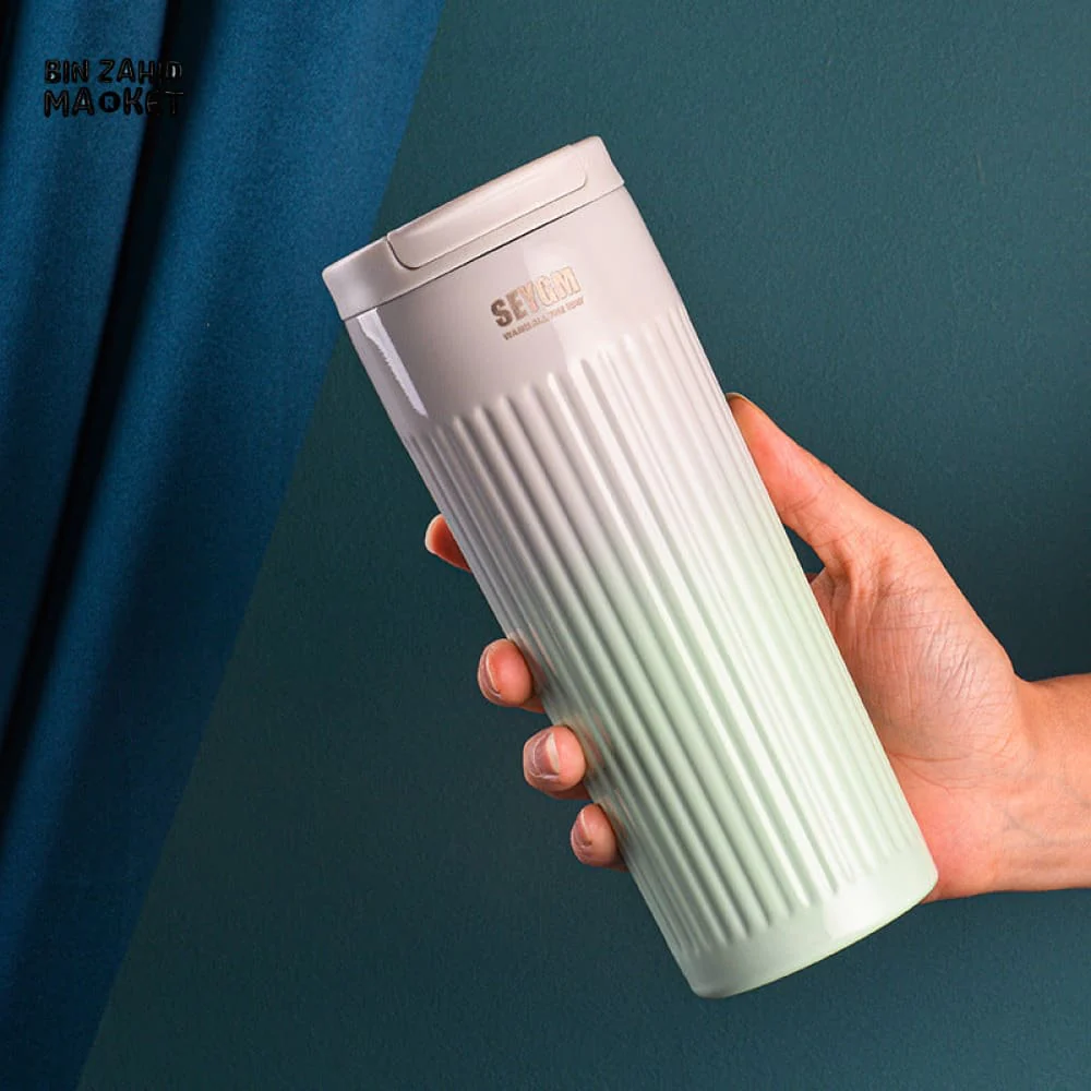 INSULATED COFFEE MUG 500ML – STRIPED STAINLESS STEEL VACUUM FLASK FOR TRAVEL - Image 6
