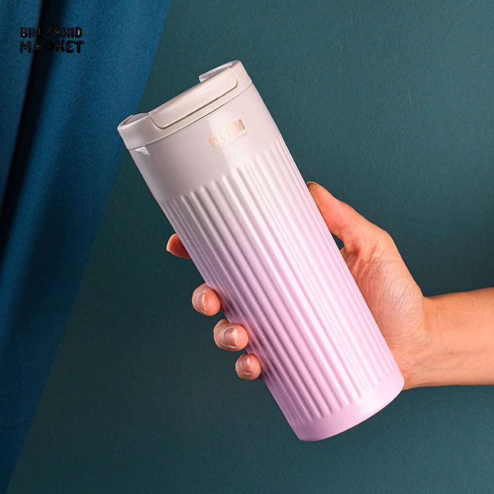 INSULATED COFFEE MUG 500ML – STRIPED STAINLESS STEEL VACUUM FLASK FOR TRAVEL - Image 7