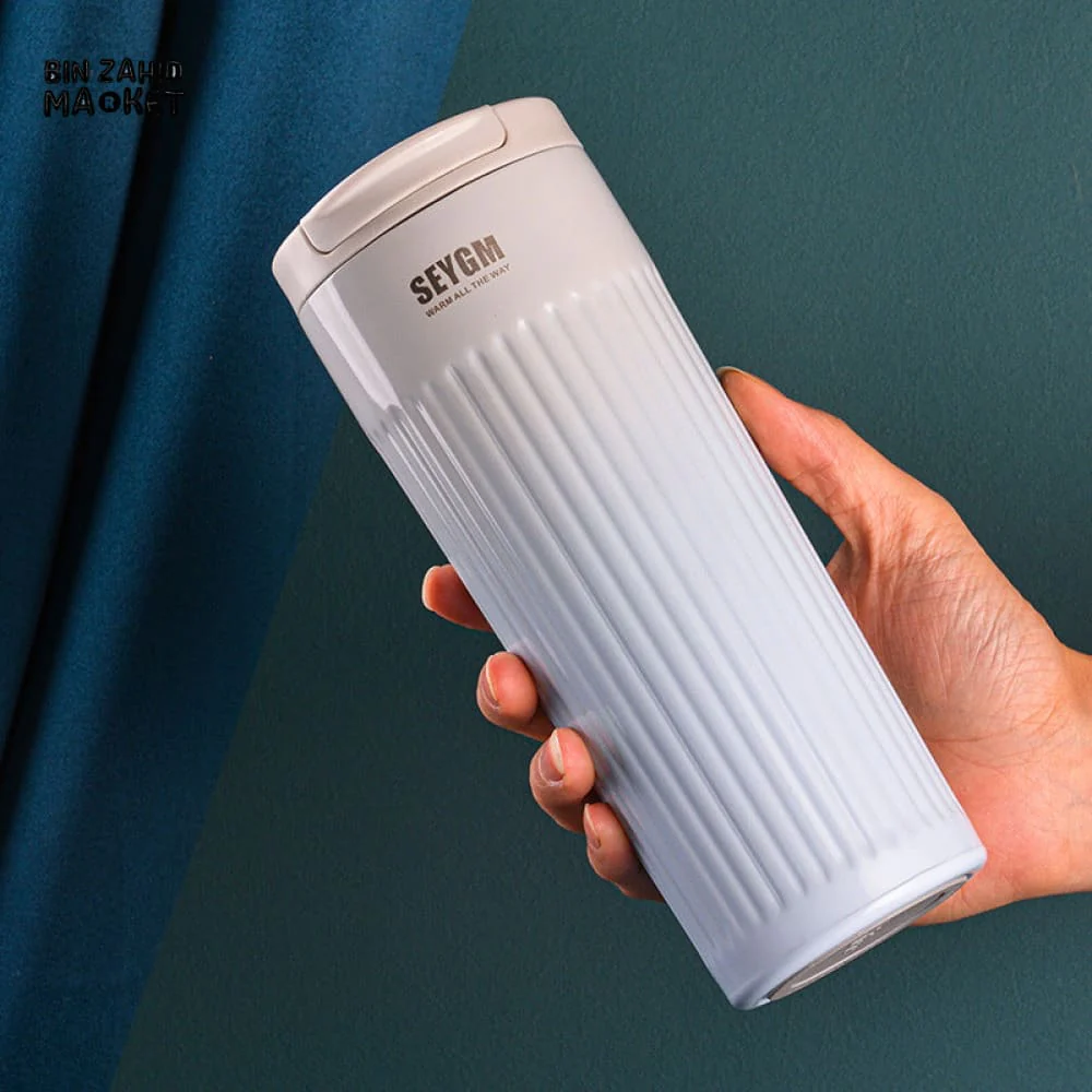 INSULATED COFFEE MUG 500ML – STRIPED STAINLESS STEEL VACUUM FLASK FOR TRAVEL - Image 8