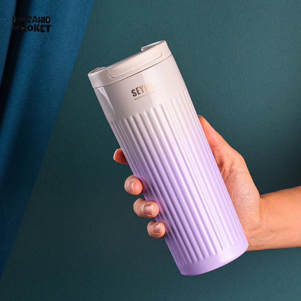 INSULATED COFFEE MUG 500ML – STRIPED STAINLESS STEEL VACUUM FLASK FOR TRAVEL - Image 9