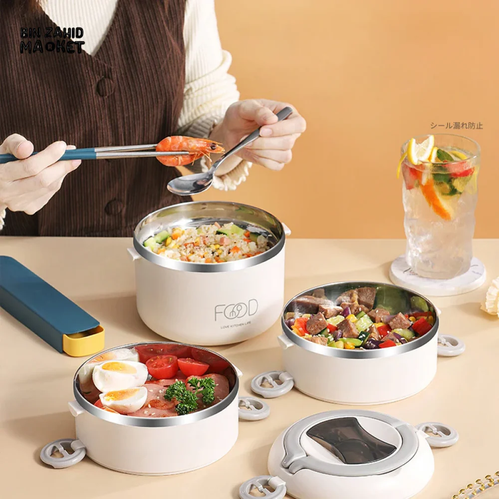 INSULATED STAINLESS STEEL LUNCH BOX – PORTABLE & LEAK-PROOF PERFECT FOR OFFICE SCHOOL & ON-THE-GO MEALS - 2 LAYERS - Image 5