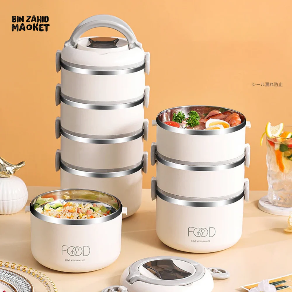INSULATED STAINLESS STEEL LUNCH BOX – PORTABLE & LEAK-PROOF PERFECT FOR OFFICE SCHOOL & ON-THE-GO MEALS - 3 LAYERS - Image 3