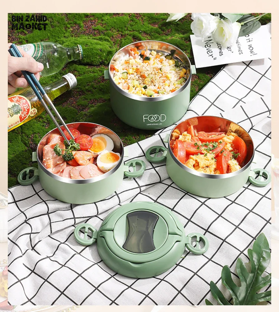 INSULATED STAINLESS STEEL LUNCH BOX – PORTABLE & LEAK-PROOF PERFECT FOR OFFICE SCHOOL & ON-THE-GO MEALS - 3 LAYERS - Image 5