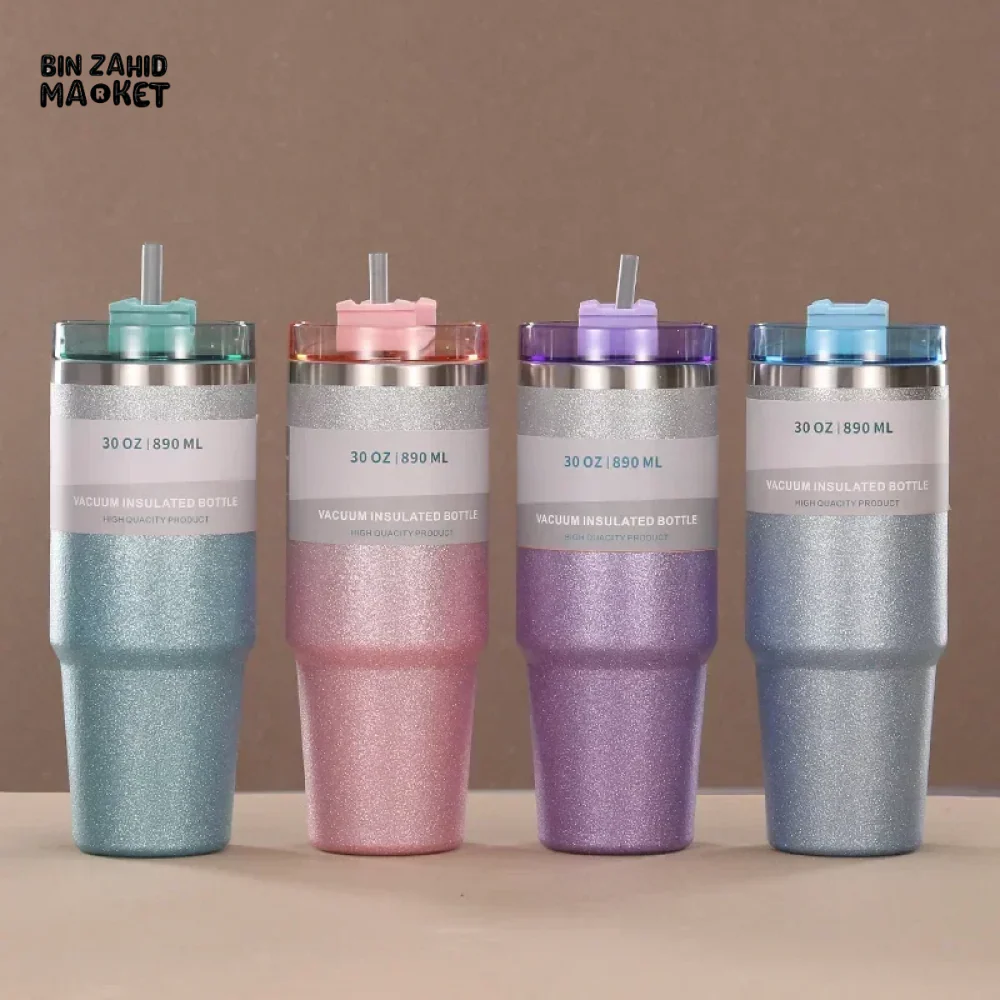 INSULATED STAINLESS STEEL TRAVEL CUP WITH STRAW LEAKPROOF THERMAL MUG & VACUUM COFFEE TUMBLER WITH COVER