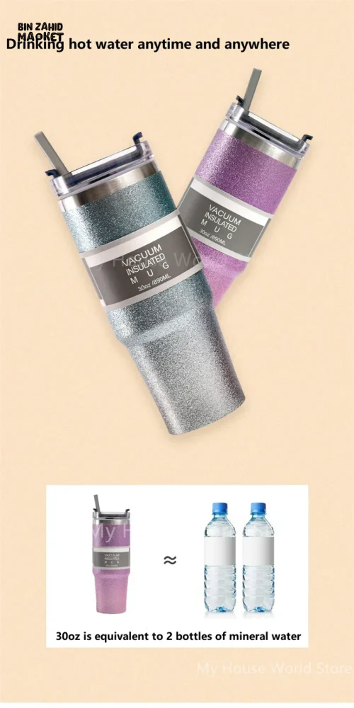 INSULATED STAINLESS STEEL TRAVEL CUP WITH STRAW LEAKPROOF THERMAL MUG & VACUUM COFFEE TUMBLER WITH COVER - Image 13