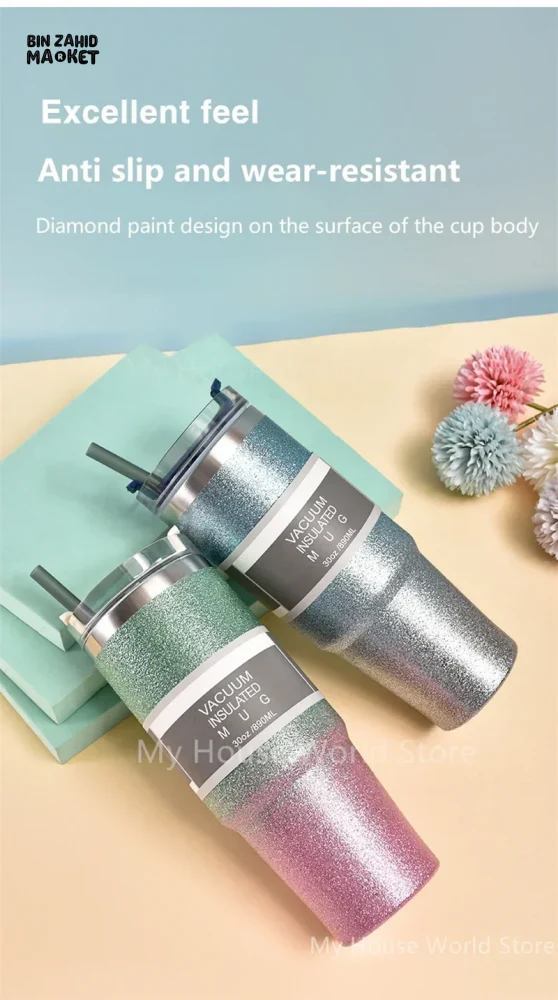 INSULATED STAINLESS STEEL TRAVEL CUP WITH STRAW LEAKPROOF THERMAL MUG & VACUUM COFFEE TUMBLER WITH COVER - Image 15