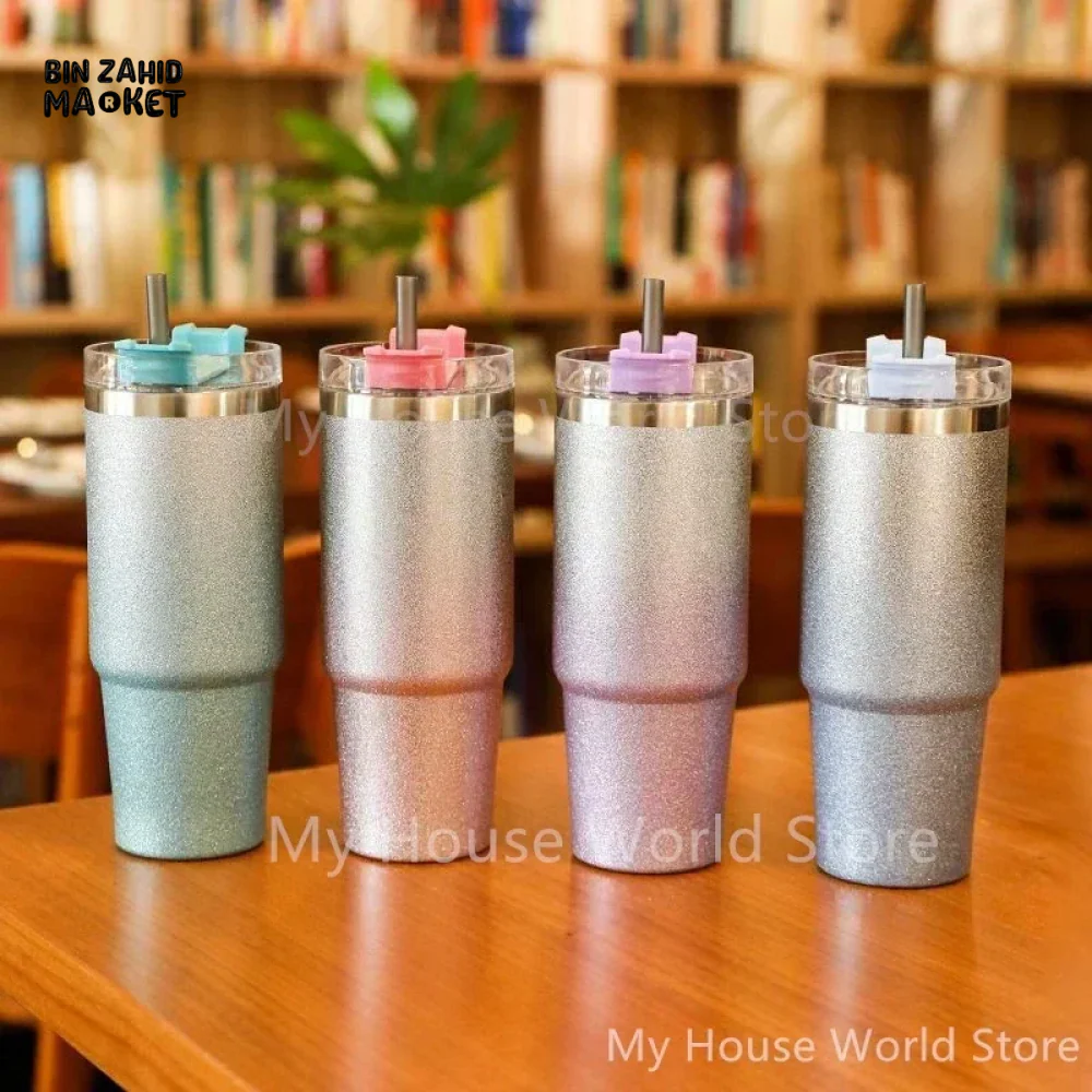 INSULATED STAINLESS STEEL TRAVEL CUP WITH STRAW LEAKPROOF THERMAL MUG & VACUUM COFFEE TUMBLER WITH COVER - Image 6