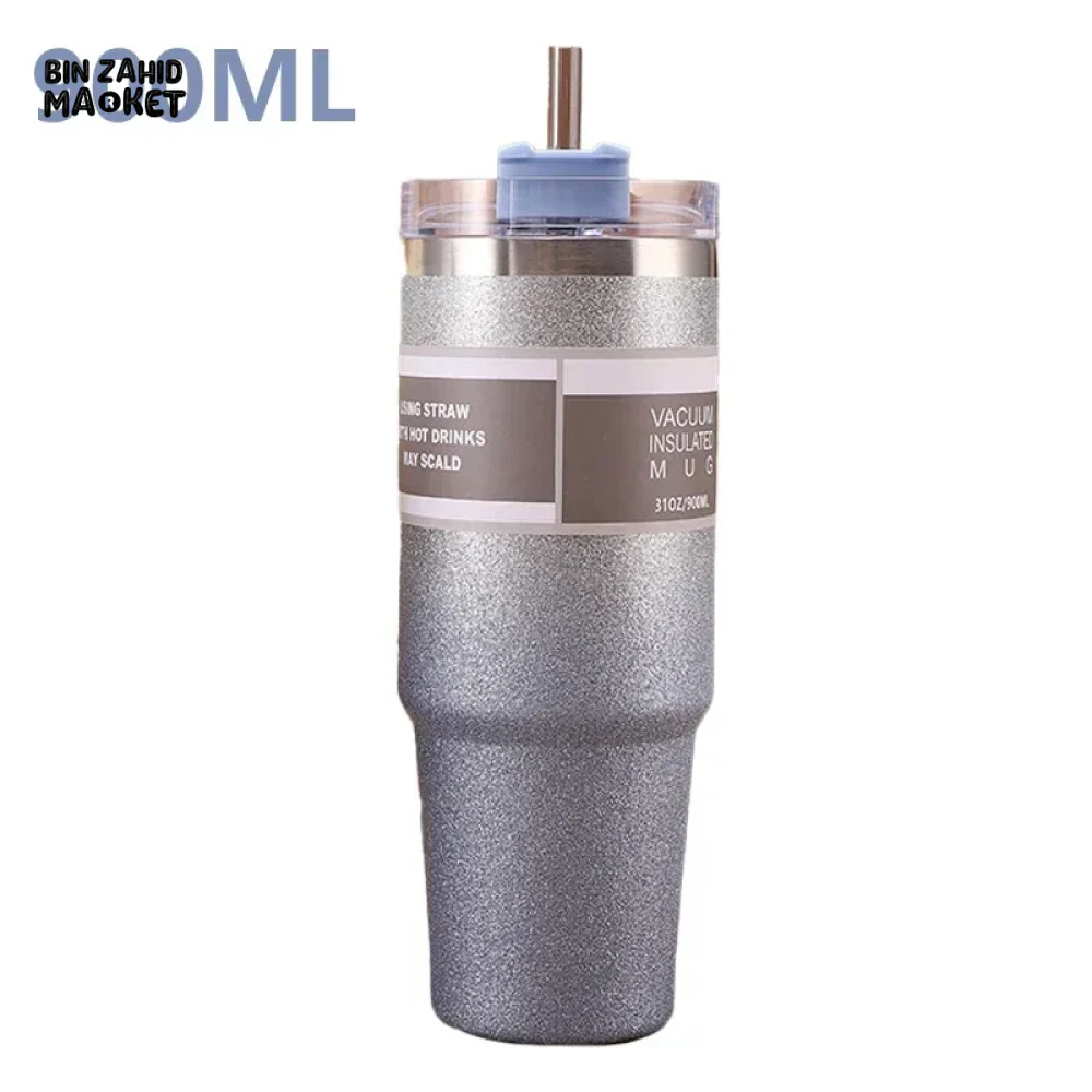INSULATED STAINLESS STEEL TRAVEL CUP WITH STRAW LEAKPROOF THERMAL MUG & VACUUM COFFEE TUMBLER WITH COVER - Image 9