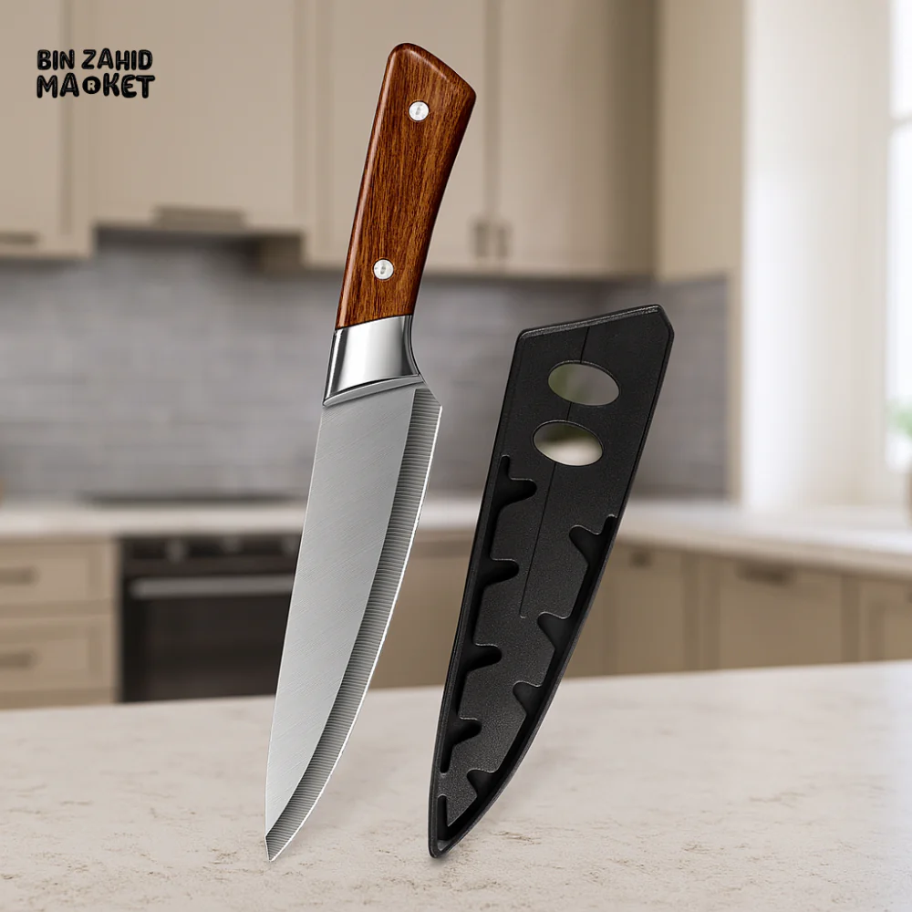 JAPANESE MEAT CUTTING BUTCHER KNIFE – BONE SHAVING CLEAVER WITH PROTECTIVE KNIFE COVER